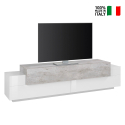 Mueble de TV blanco y gris cemento 200 cm diseño 3 compartimentos Corona Low Bronx Venta