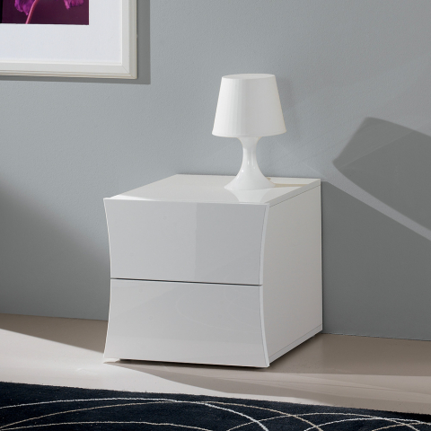 Mesita de noche diseño blanco brillante 2 cajones dormitorio Arco Smart