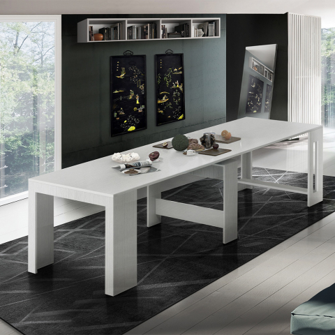 Mesa de comedor consola extensible 90x51-300cm madera blanca Pratika Larch Promoción