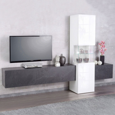 Mueble de pared diseño mueble de TV antracita vitrina blanco Incontro