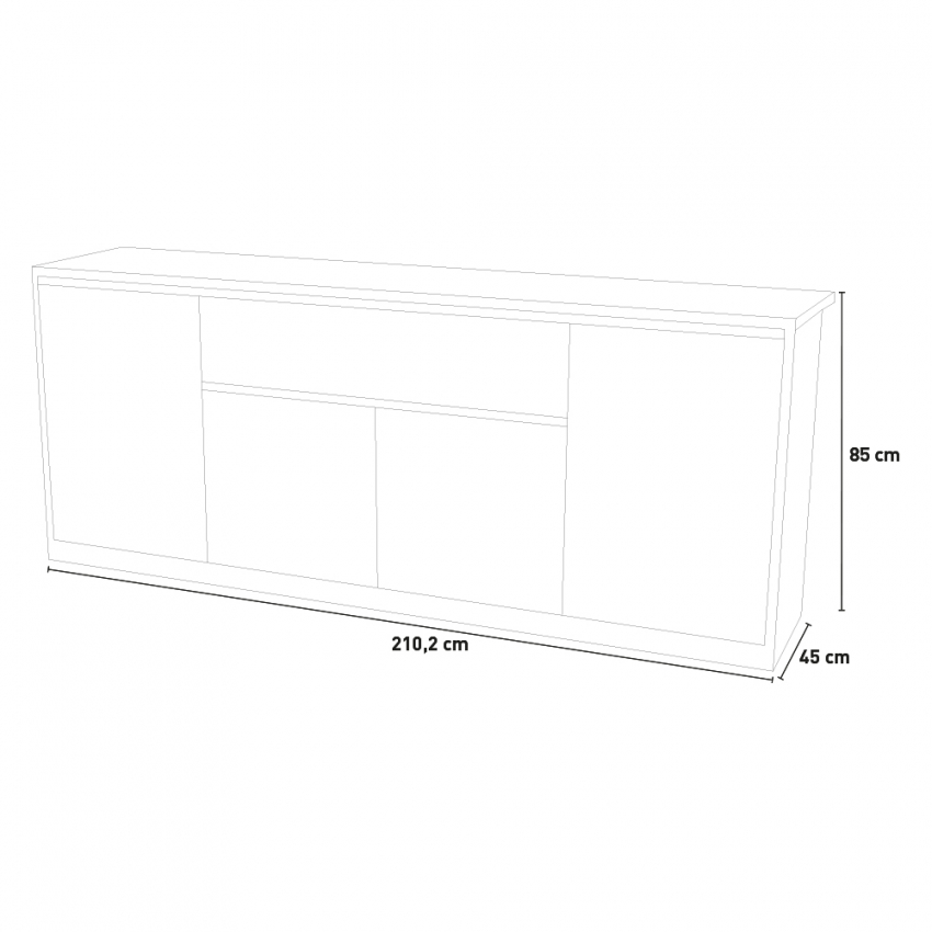 Mito aparador blanco brillante 210 cm cajón 4 puertas comedor