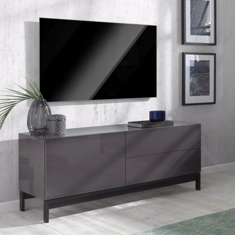 Mueble de TV diseño compartimento 2 cajones antracita brillante Metis Up Report Promoción