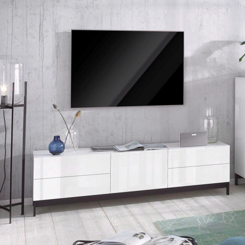 Mueble TV salón 170 cm puerta 4 cajones blanco brillante Metis Living Up Promoción