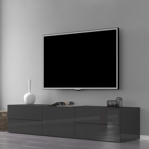 Mueble de TV diseño antracita brillante 170 cm puerta 4 cajones Metis Living Report Promoción