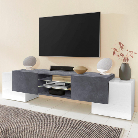 Mueble de TV 190 cm 4 puertas 2 estantes diseño moderno Pillon Ardesia XL