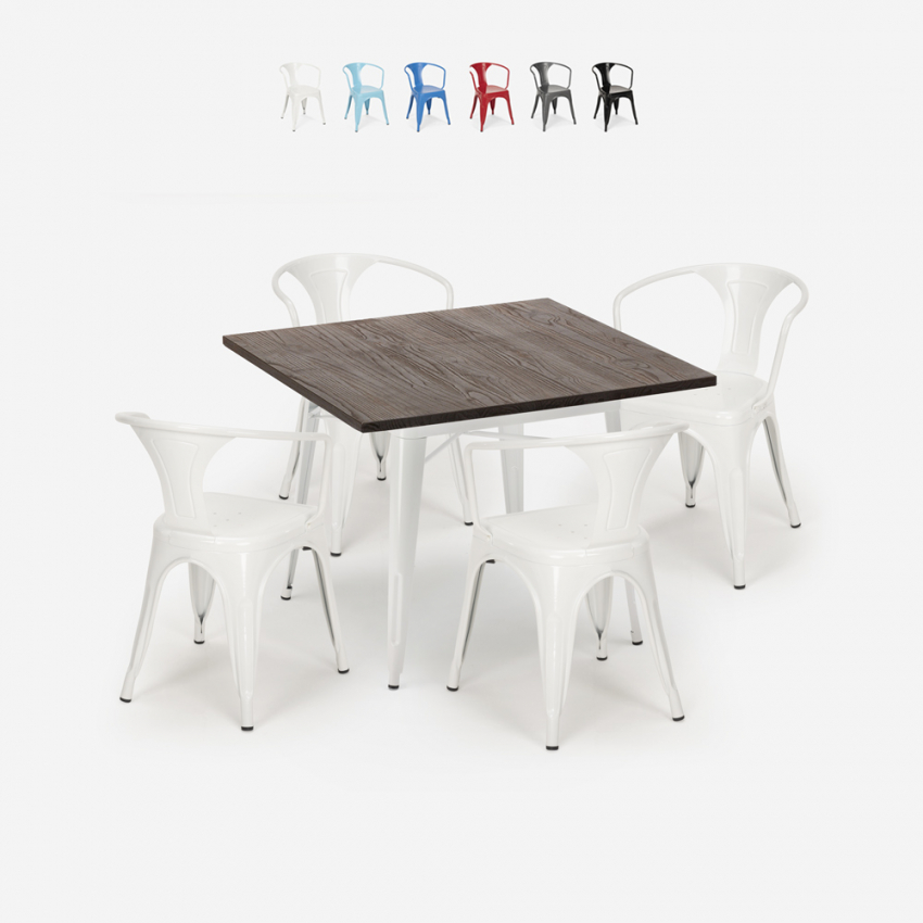 juego mesa 80 x 80 cm diseño industrial 4 sillas estilo bar cocina hustle white Oferta juego mesa 80 x 80 cm diseño industrial 4 sillas estilo bar cocina hustle white Oferta