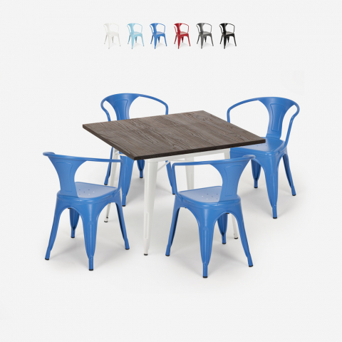 juego mesa 80 x 80 cm diseño industrial 4 sillas estilo bar cocina hustle white Promoción