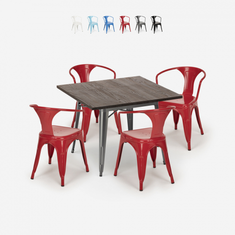 juego diseño industrial mesa 80 x 80 cm 4 sillas estilo cocina bar hustle Promoción