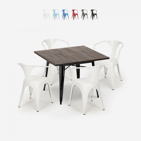 juego mesa 80 x 80 cm 4 sillas diseño industrial estilo cocina bar hustle black Promoción
