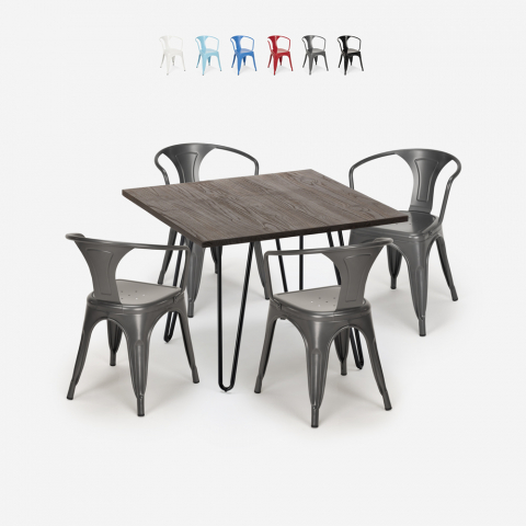 juego 4 sillas estilo Lix mesa 80 x 80 cm diseño industrial bar cocina reims dark Promoción