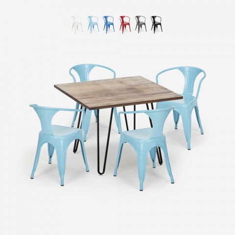 juego diseño industrial mesa 80 x 80 cm 4 sillas estilo cocina bar reims Promoción