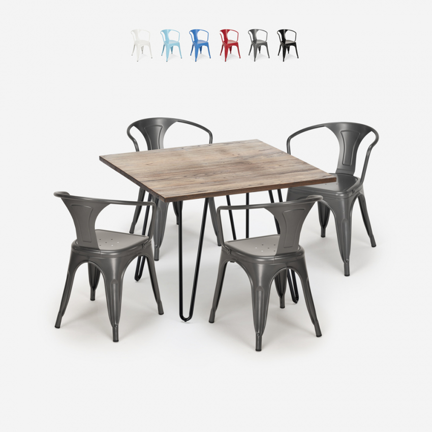 juego diseño industrial mesa 80 x 80 cm 4 sillas estilo cocina bar reims Rebajas juego diseño industrial mesa 80 x 80 cm 4 sillas estilo cocina bar reims Rebajas