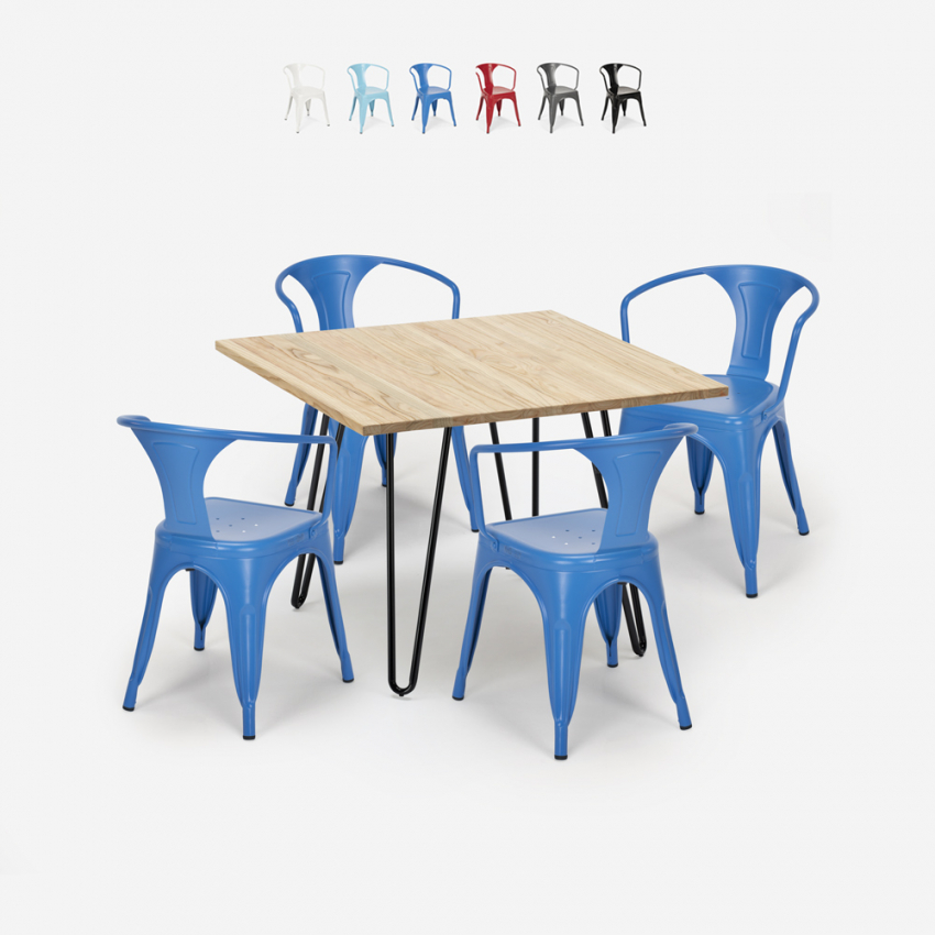 juego mesa 80 x 80 cm diseño industrial 4 sillas estilo bar cocina reims light Rebajas juego mesa 80 x 80 cm diseño industrial 4 sillas estilo bar cocina reims light Rebajas