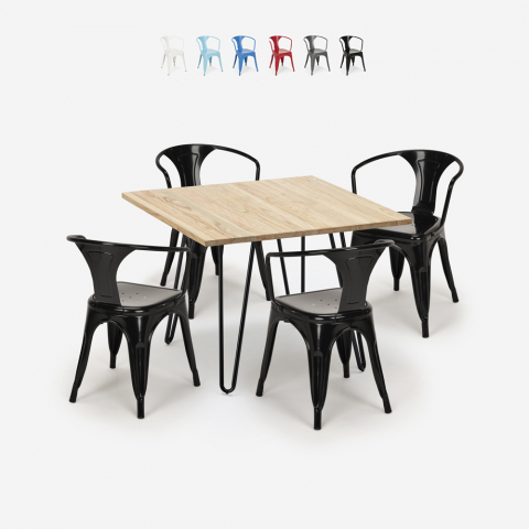 juego mesa 80 x 80 cm diseño industrial 4 sillas estilo bar cocina reims light Promoción