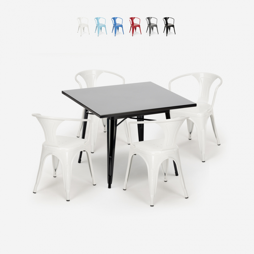 juego mesa acero 80 x 80 cm estilo industrial 4 sillas cocina restaurante century black Oferta juego mesa acero 80 x 80 cm estilo industrial 4 sillas cocina restaurante century black Oferta