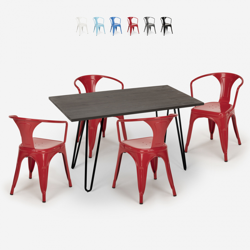 juego cocina restaurante mesa madera 120 x 80 cm 4 sillas estilo industrial wismar Catálogo