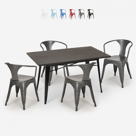 Juego diseño industrial mesa 120 x 60 cm 4 sillas estilo tolix cocina bar Caster