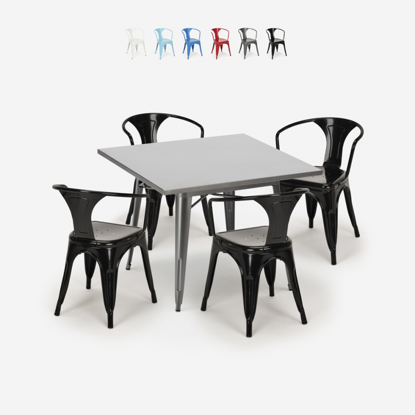juego estilo industrial mesa acero 80 x 80 cm 4 sillas Lix cocina restaurante century Catálogo