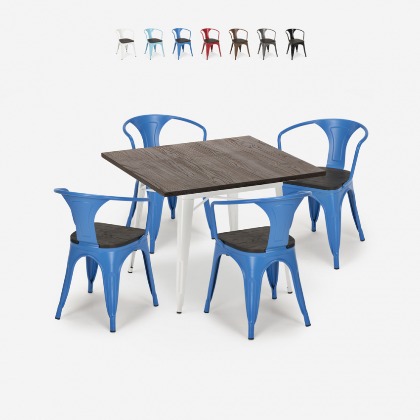 juego mesa cocina 80 x 80 cm industrial 4 sillas madera metal hustle wood white Oferta juego mesa cocina 80 x 80 cm industrial 4 sillas madera metal hustle wood white Oferta