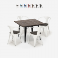 juego industrial mesa cocina 80 x 80 cm 4 sillas Lix madera metal hustle wood black Promoción