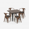 juego industrial mesa cocina 80 x 80 cm 4 sillas madera metal hustle wood black Coste