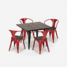 juego industrial mesa cocina 80 x 80 cm 4 sillas madera metal hustle wood black 