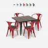 juego industrial mesa cocina 80 x 80 cm 4 sillas madera metal hustle wood black Stock