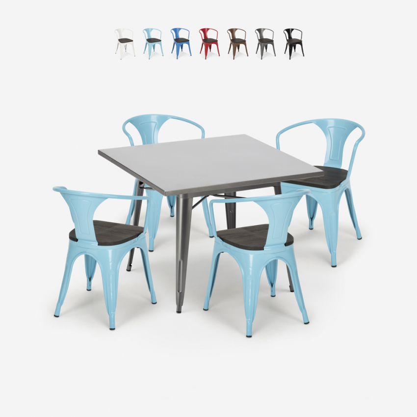 juego cocina estilo industrial mesa 80 x 80 cm 4 sillas Lix madera metal century wood Venta