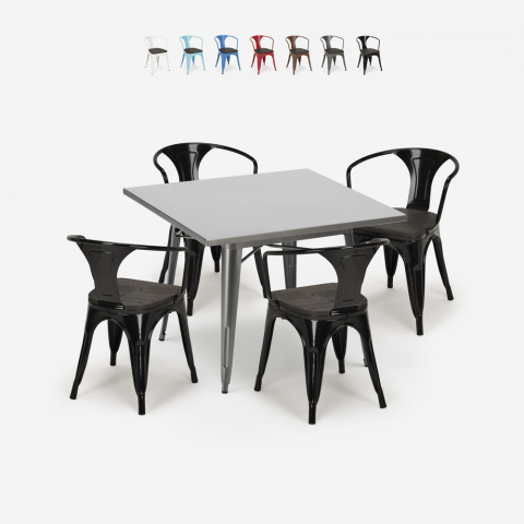 juego cocina estilo industrial mesa 80 x 80 cm 4 sillas Lix madera metal century wood Promoción