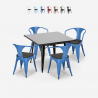 juego industrial mesa 80 x 80 cm 4 sillas estilo madera acero cocina century wood black Rebajas