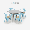 conjunto mesa industrial 80 x 80 cm 4 sillas madera metal century top light Venta