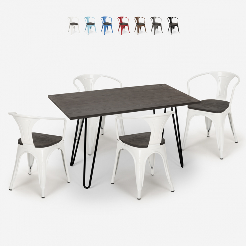 conjunto de mesa 120 x 60 cm 4 sillas madera industrial comedor wismar wood Rebajas
