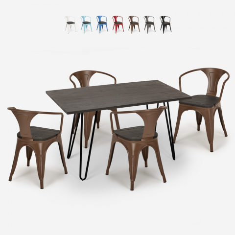 Conjunto de mesa 120 x 60 cm 4 sillas tolix madera industrial comedor Wismar Wood