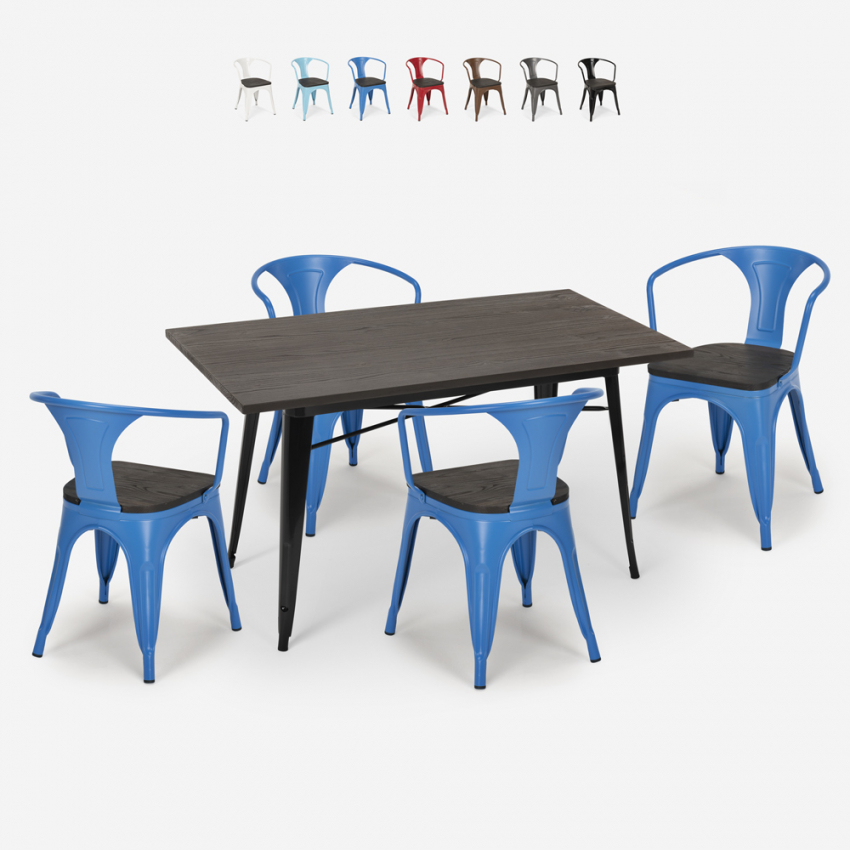 conjunto 4 sillas mesa madera 120 x 60 cm industrial comedor caster wood Oferta