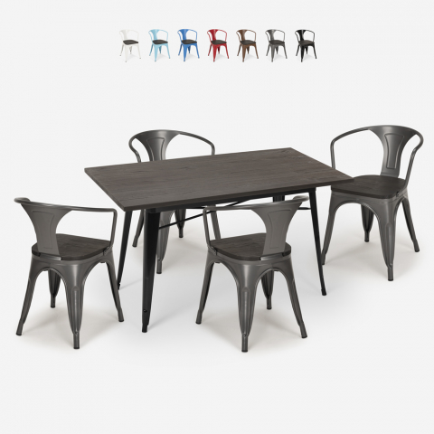 Conjunto 4 sillas tolix mesa madera 120 x 60 cm industrial comedor Caster Wood