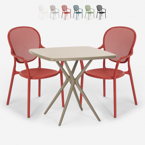 Juego 2 sillas mesa cuadrada 70 x 70 cm beige interior exterior diseño Lavett