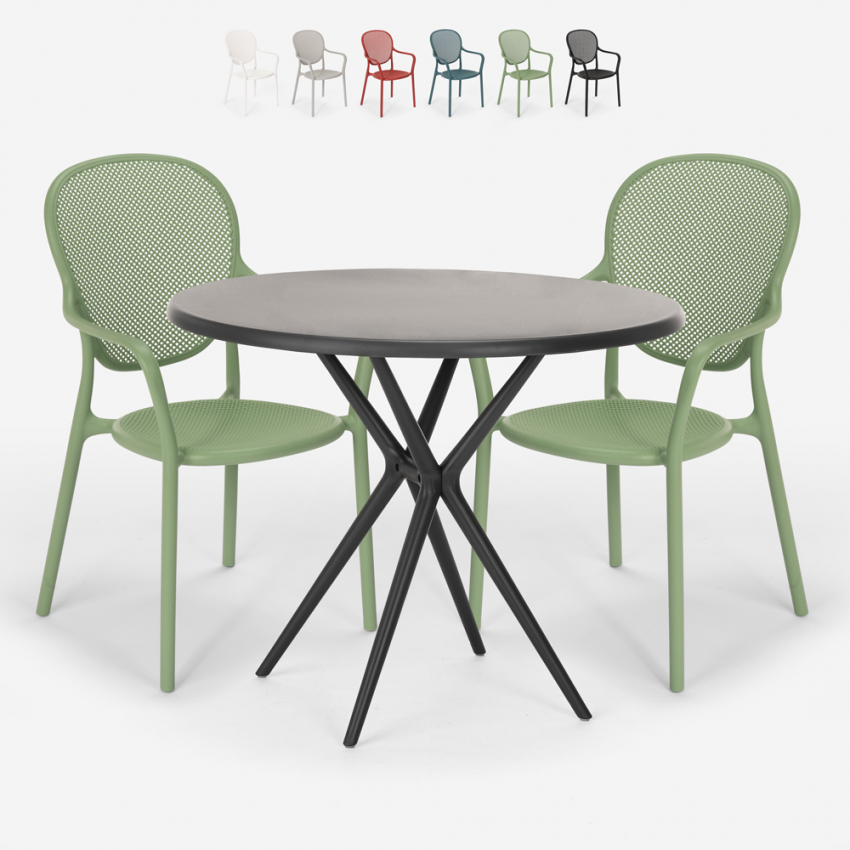 Juego 2 sillas mesa redonda negro 80 cm interior exterior Valet Dark Catálogo Juego 2 sillas mesa redonda negro 80 cm interior exterior Valet Dark Catálogo