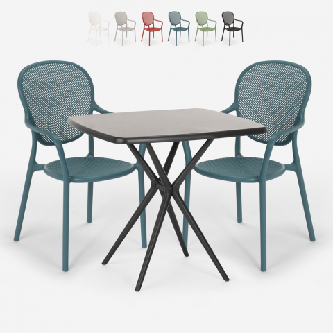 Juego mesa cuadrada 70 x 70 cm negro 2 sillas interior exterior Lavett Dark