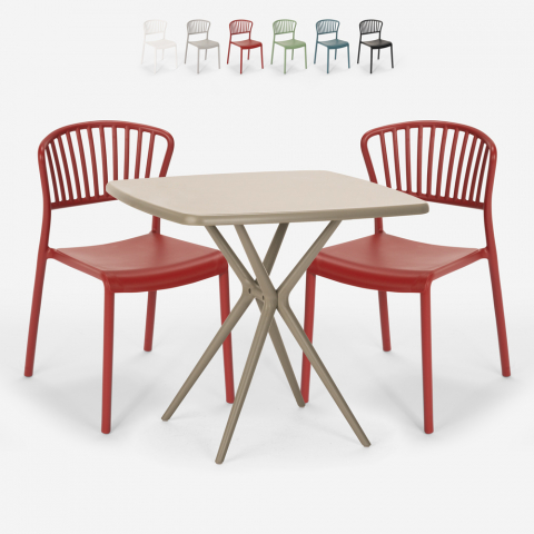 Juego mesa cuadrada 70 x 70 cm beige 2 sillas interior exterior diseño Magus Promoción