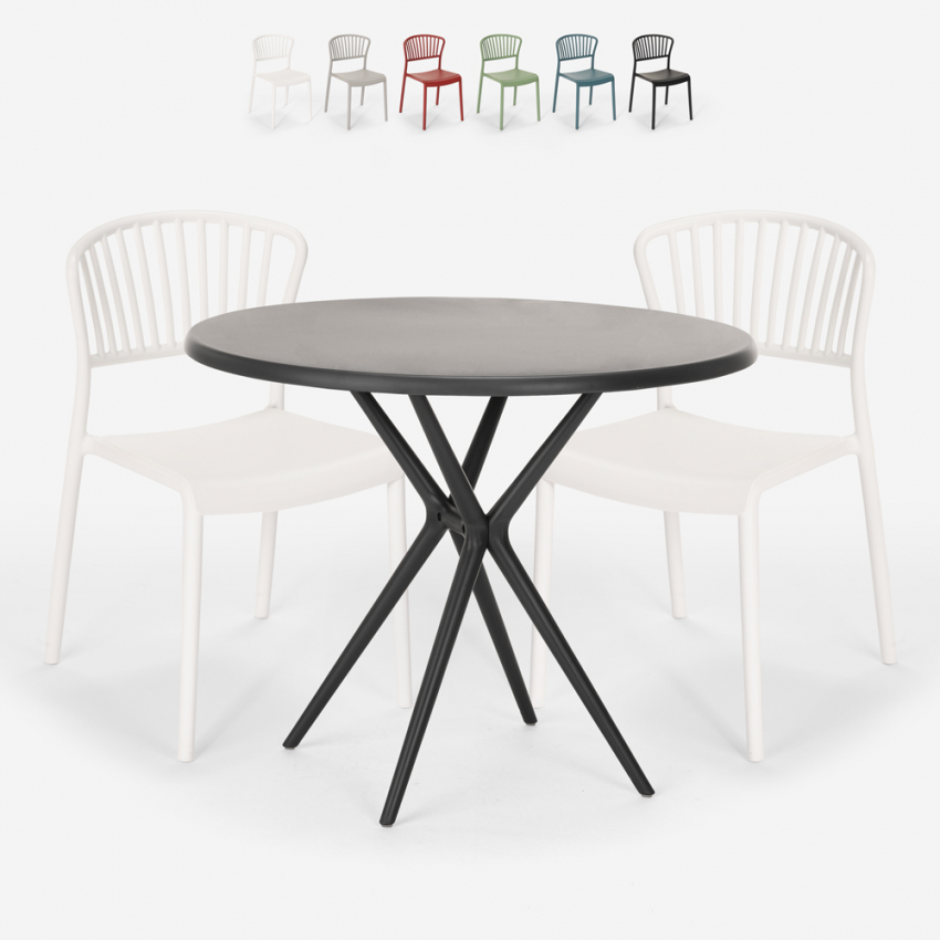 Juego 2 sillas diseño moderno mesa redonda negro 80 cm Gianum Dark Venta