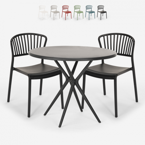 Juego 2 sillas diseño moderno mesa redonda negro 80 cm Gianum Dark