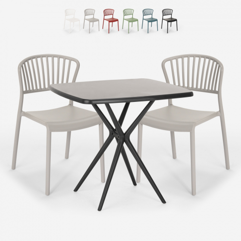 Juego 2 sillas mesa cuadrada 70 x 70 cm negro diseño exterior Magus Dark