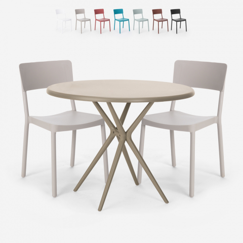 Juego 2 sillas polipropileno mesa redonda 80 cm diseño beige Aminos