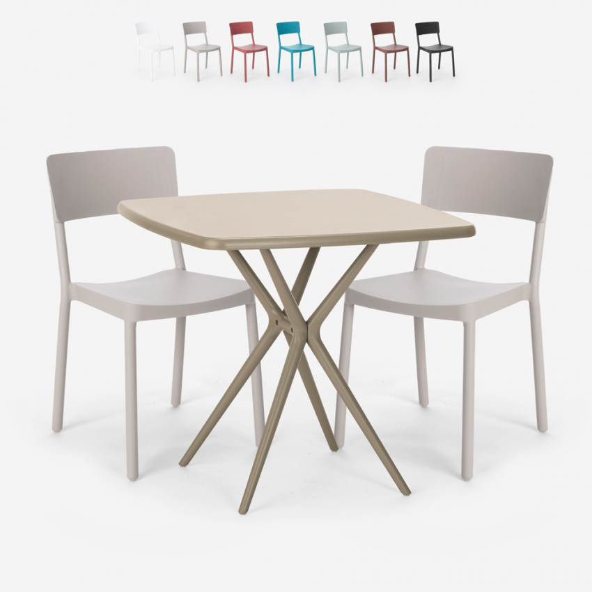 Juego 2 sillas mesa cuadrada beige 70 x 70 cm polipropileno diseño Regas Stock