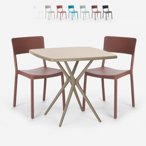 Juego 2 sillas mesa cuadrada beige 70 x 70 cm polipropileno diseño Regas Promoción