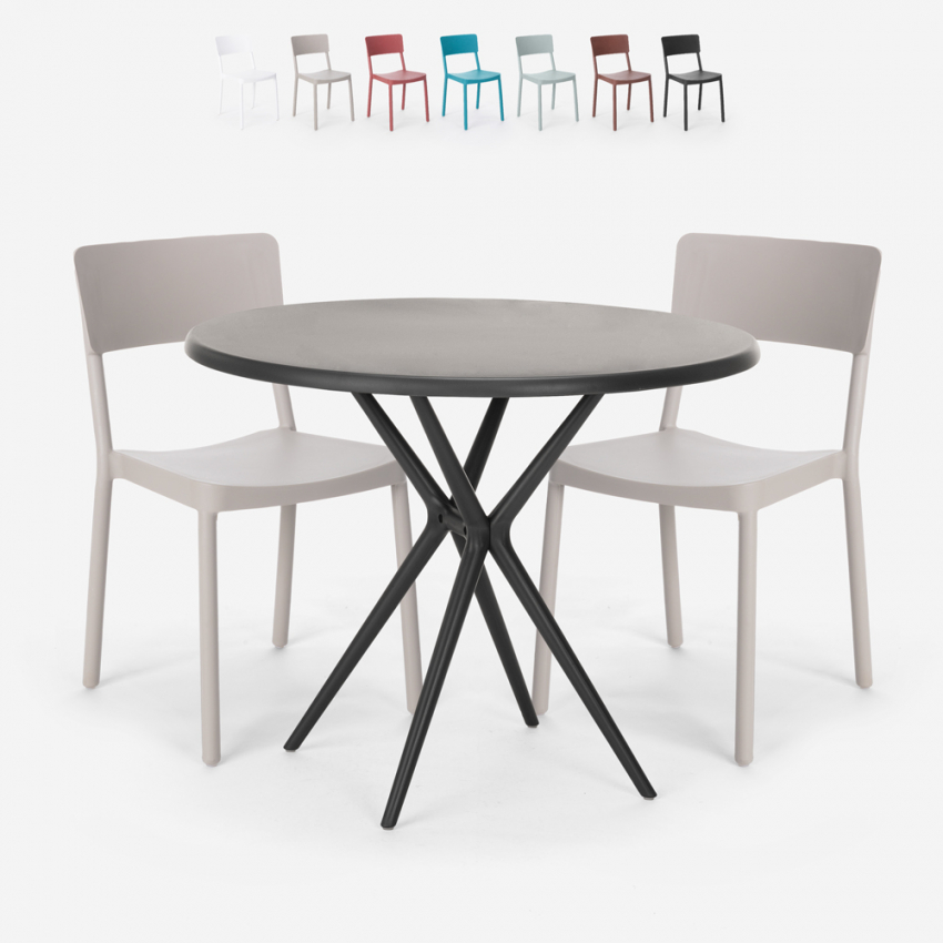 Juego mesa redonda negro 80 cm 2 sillas diseño moderno Aminos Dark Stock