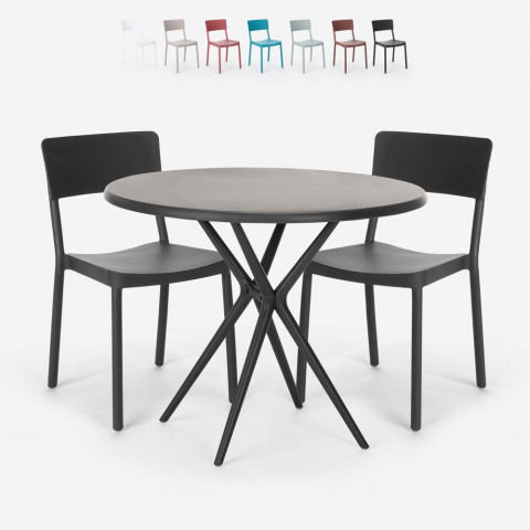 Juego mesa redonda negro 80 cm 2 sillas diseño moderno Aminos Dark