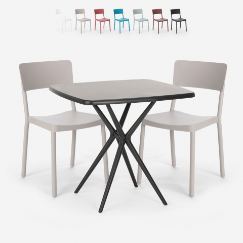 Juego mesa cuadrada 70 x 70 cm negro 2 sillas exterior diseño Regas Dark