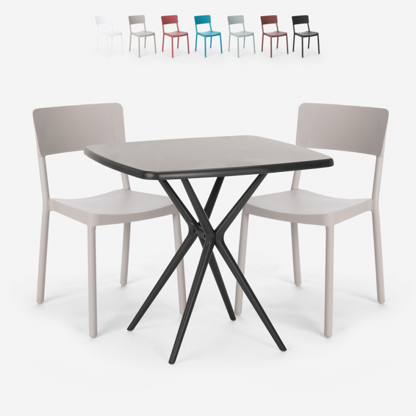 Juego mesa cuadrada 70 x 70 cm negro 2 sillas exterior diseño Regas Dark Promoción