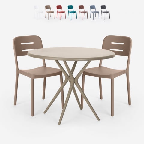 Juego 2 sillas polipropileno diseño mesa redonda 80 cm Ipsum